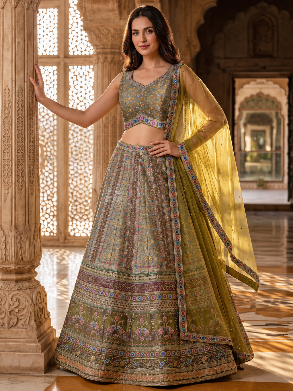 Olive Royale Heritage Embroidered Lehenga Set