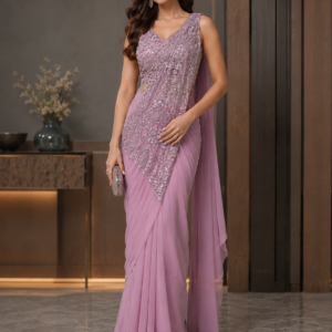 Blush Pink Crystal Drape Saree