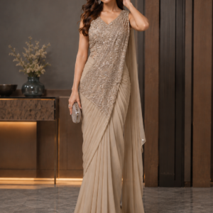 Champagne Gold Crystal Drape Saree