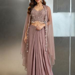 Dusty Rose Embellished Drape Skirt Set