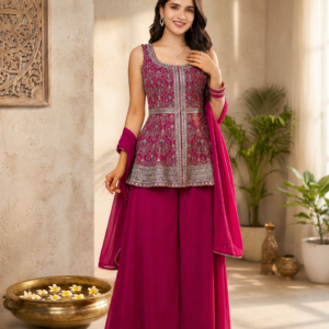 Rani Pink Embroidered Palazzo Suit Set (Colors Available)