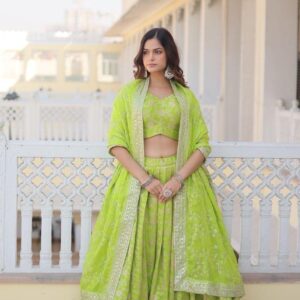 Pure Viscose Jacquard fabric Lehenga Choli & Dupatta Set