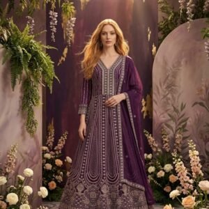 Royal Plum Embroidered Anarkali Set