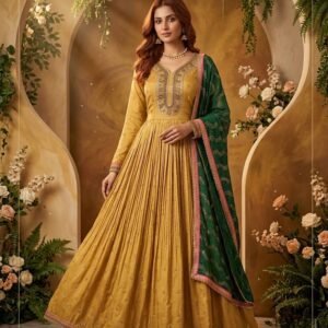 Mustard Gold Anarkali Set