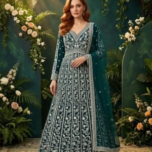 Teal Majesty Embroidered Anarkali Set