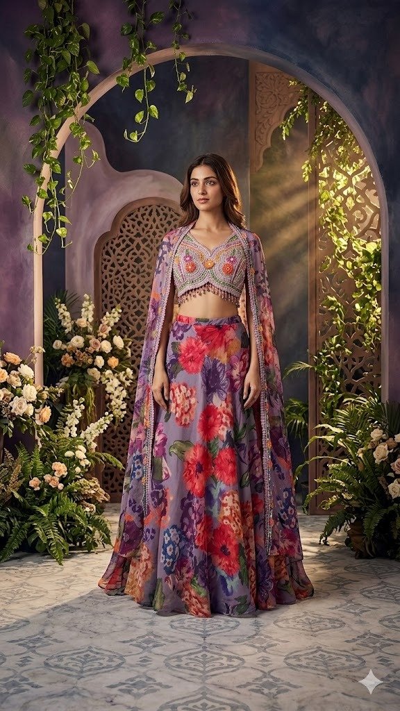 Lavender Bloom Floral Lehenga Set