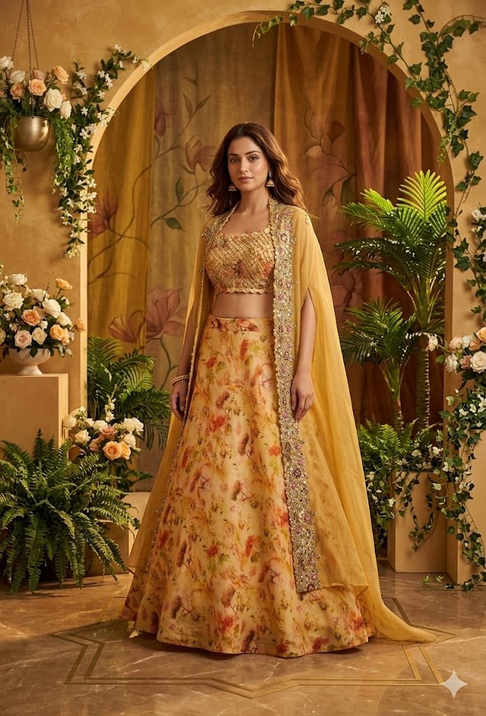 Golden Blossom Printed Lehenga Set
