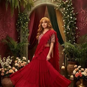 Crimson Red Ruffle Elegance Lehenga Set