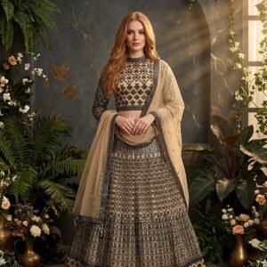Black & Beige Embroidered Lehenga Set